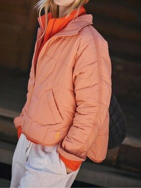 Free People Pippa Packable Puffer White Jacket in Frosted Peach